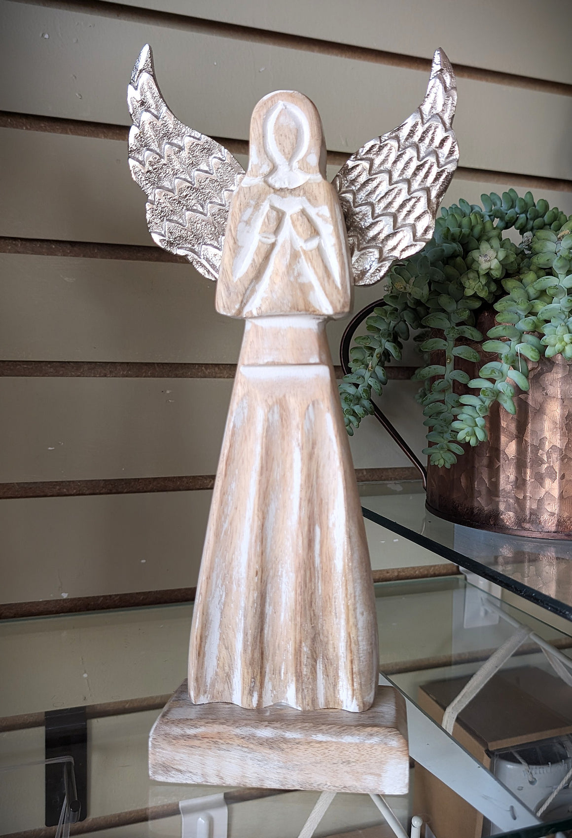 White Washed Memorial Wooden Angel (2 Sizes)
