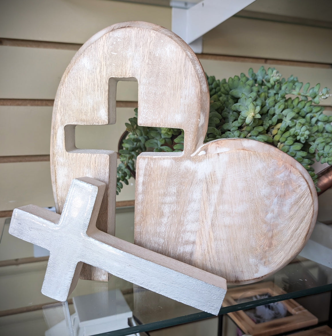 White Washed Wooden Heart with Removeable White Cross