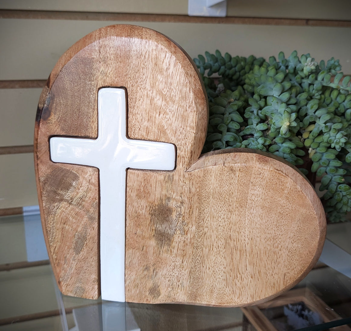 Brown Wooden Heart with Removeable White Cross
