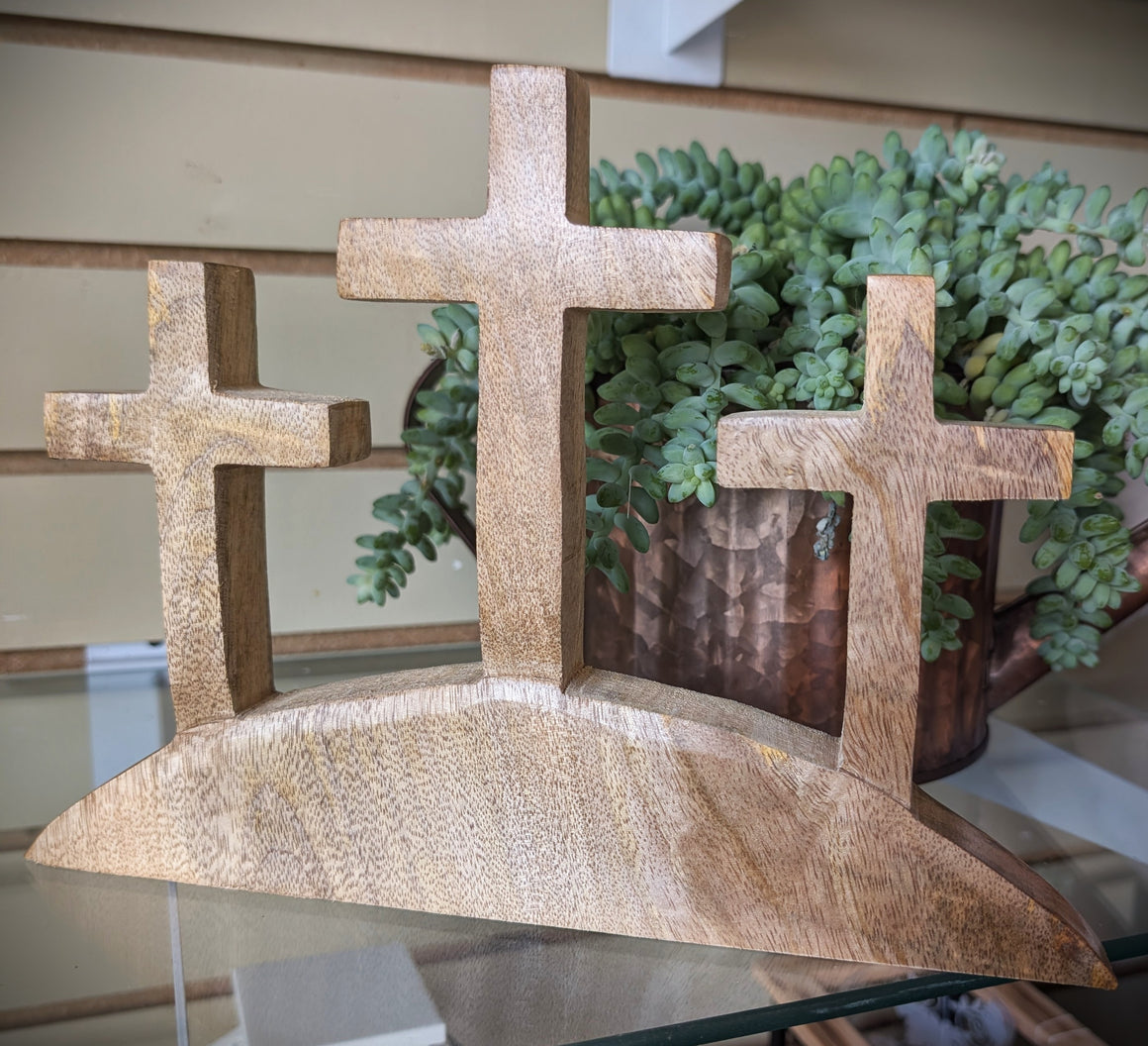 3 Wooden Crosses Memorial Tabletop Decor