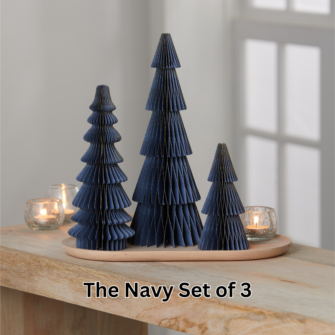 Honeycomb trees, vintage folding paper, Christmas, Winter: Set 3 Navy