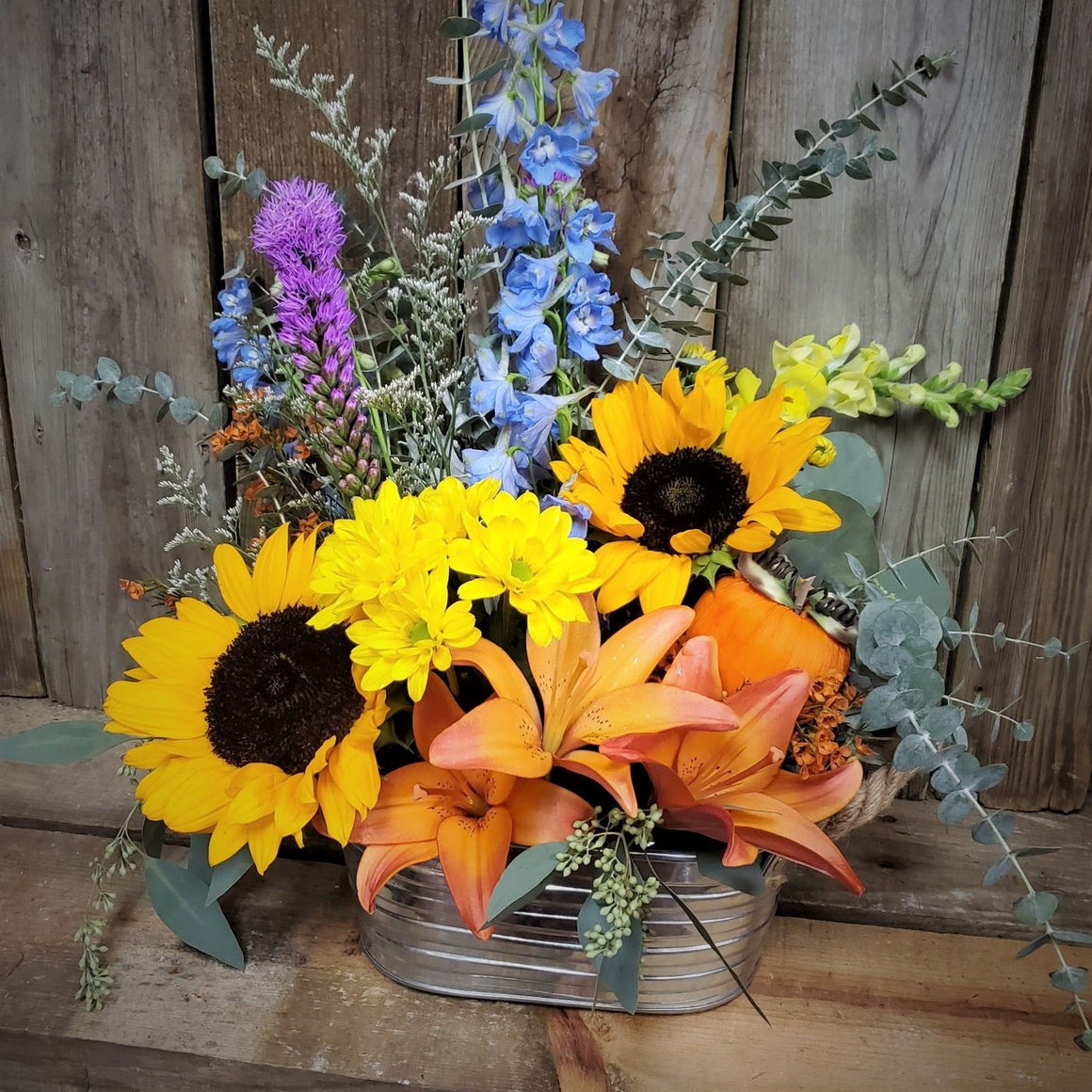 Fresh Flower Arrangement in Metal Container