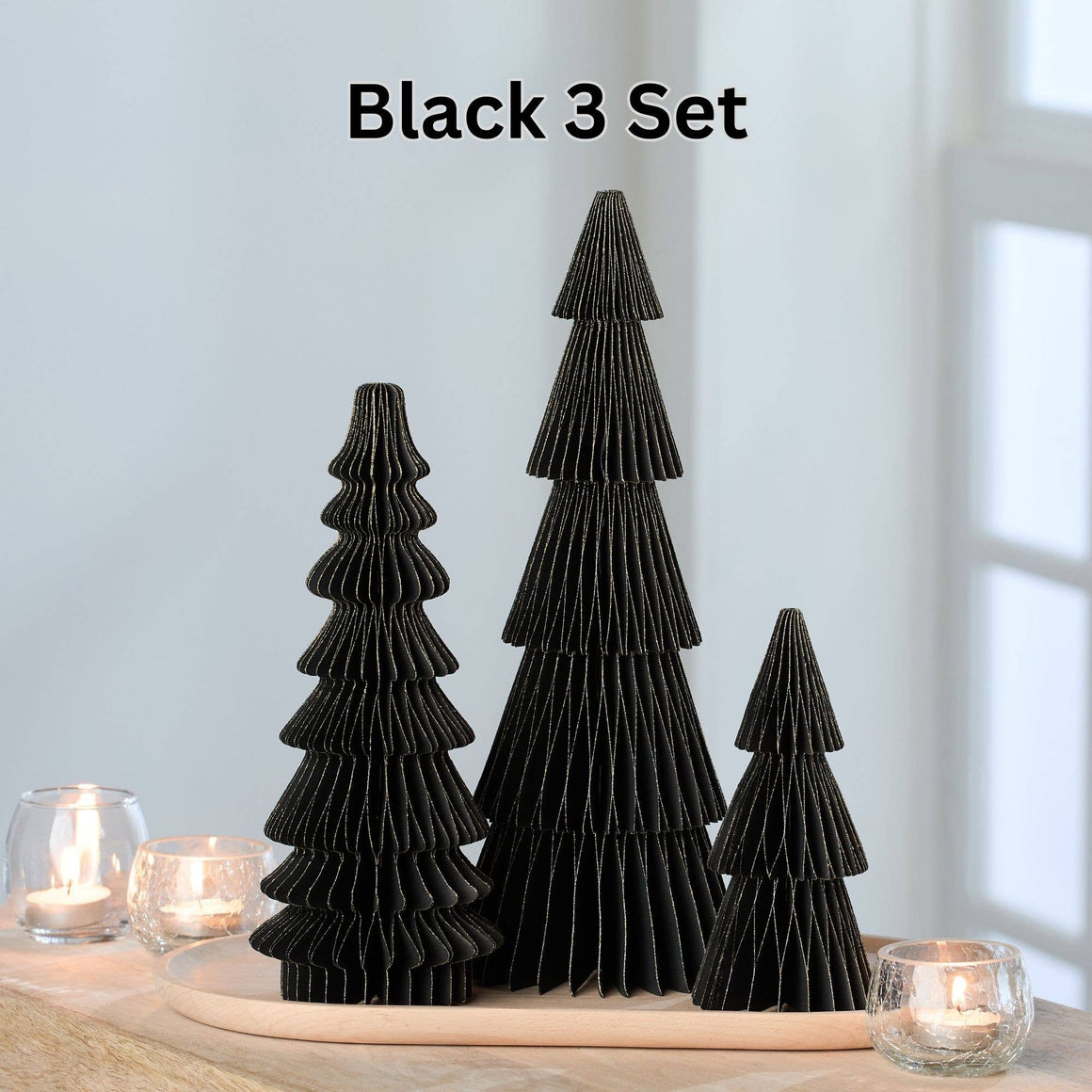 Honeycomb trees, vintage folding paper, Christmas, Winter: Set 3 Black