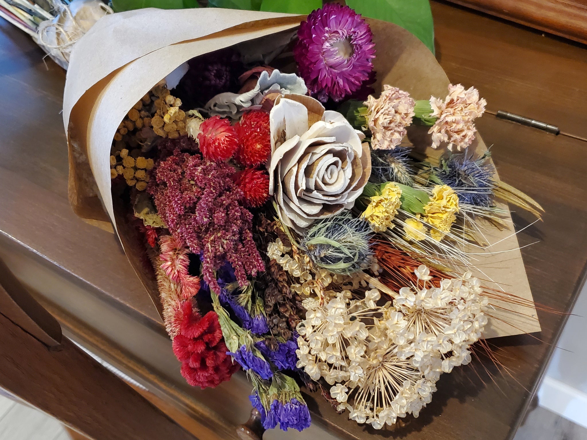 DIY Dried Flower Wrap Bouquet - Autumn Colors - E's Florals