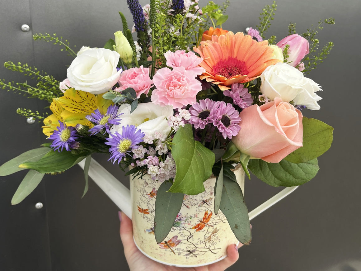 Fresh Flower Arrangement in Metal Container