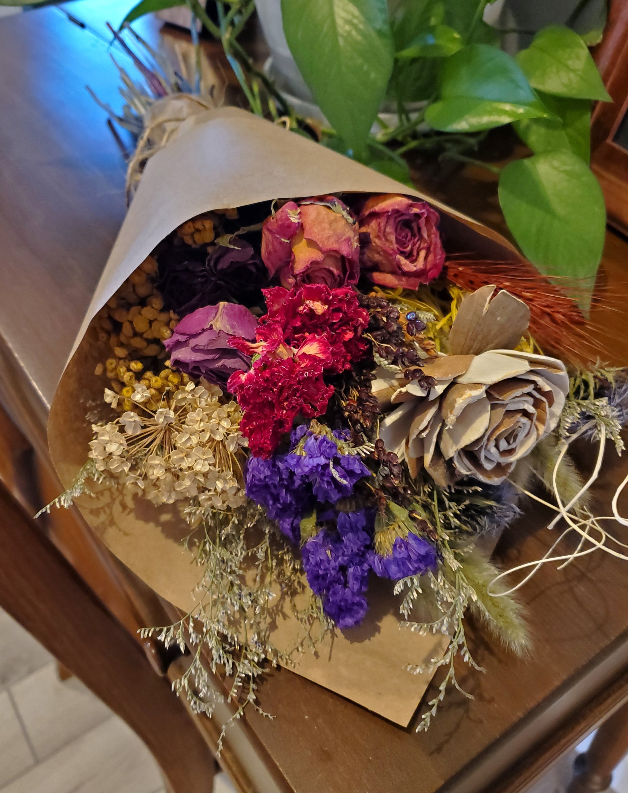 DIY Dried Flower Wrap Bouquet - Autumn Colors