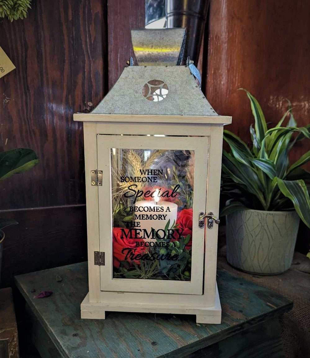Sympathy Lantern with Timer Candle and Flowers