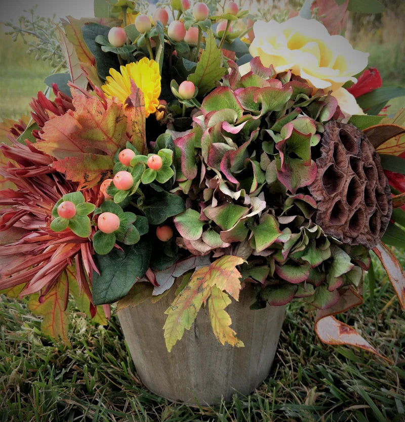 Fresh Flower Arrangement in Wooden Container
