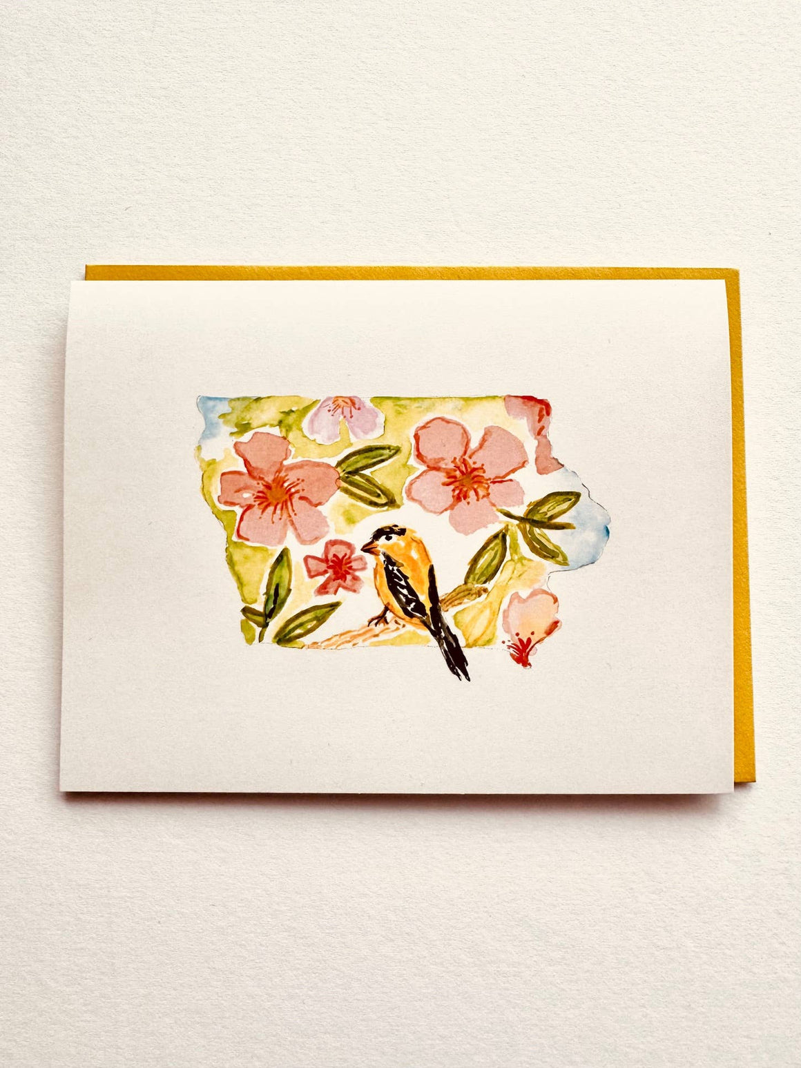 State of Iowa Floral Notecard Bird and Wild Rose: Individual