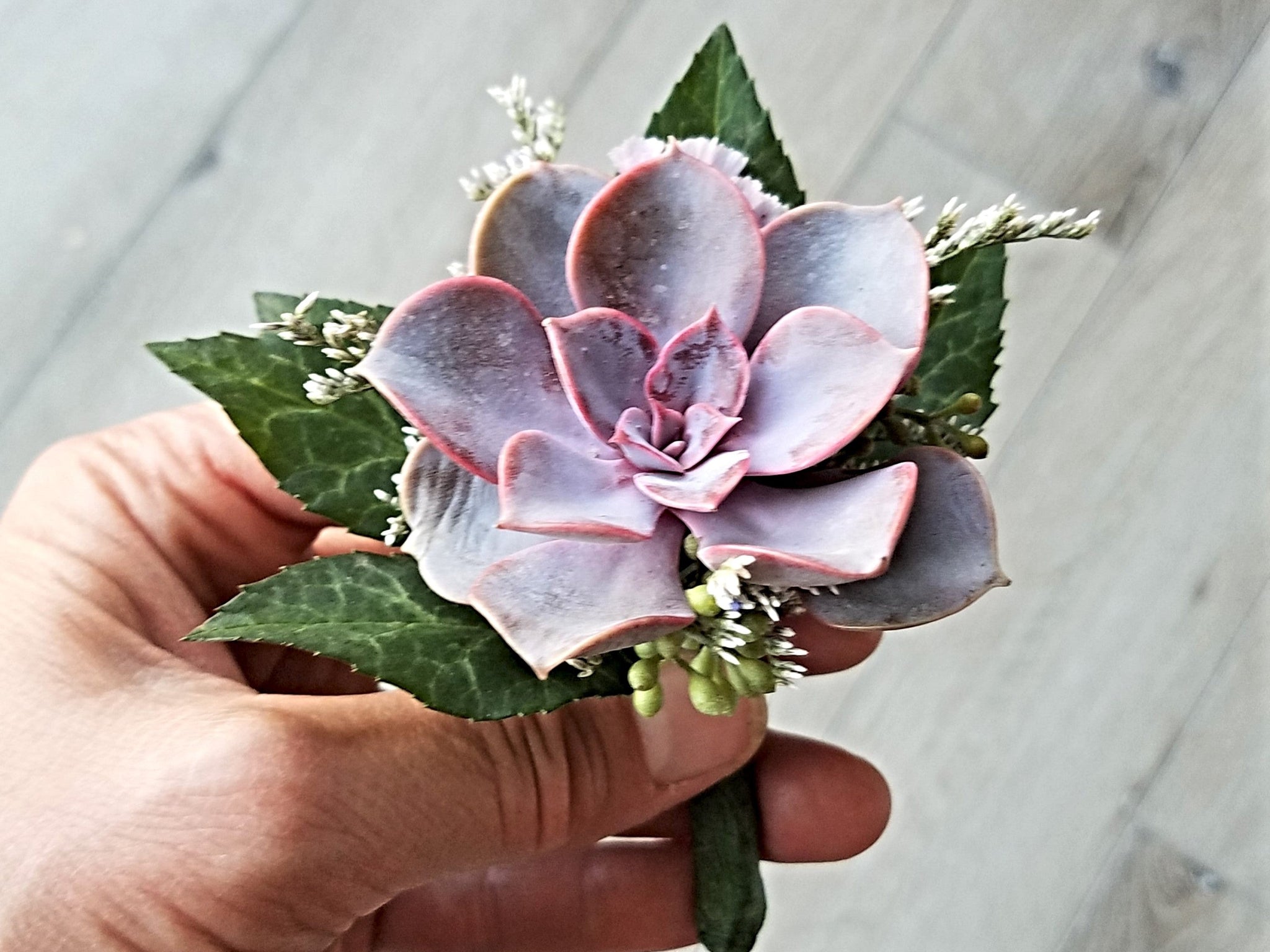 purple succulent boutonniere Succulent Boutonniere