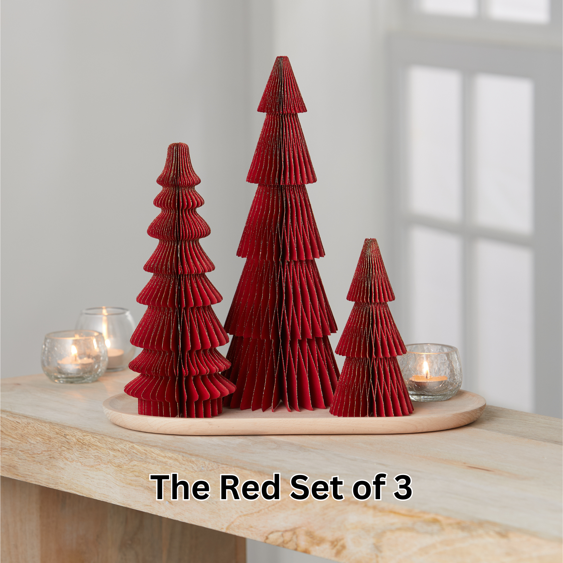 Honeycomb trees, vintage folding paper, Christmas, Winter: Set 3 Red