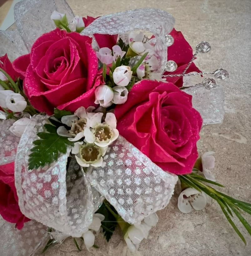 Hot Pink Rose White Ribbon Corsage - Flowers From The Heart