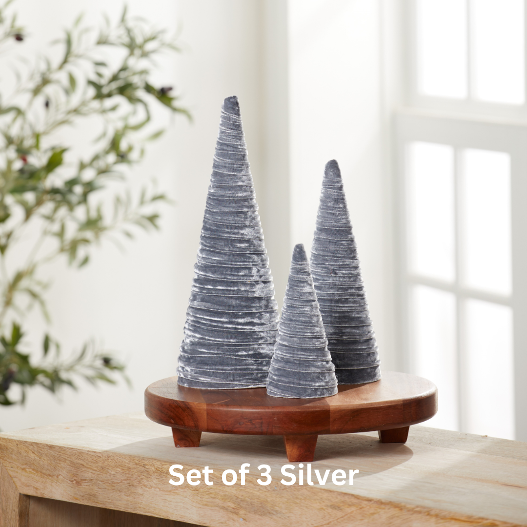 Trees Velvet Set of 3 Holiday Tabletop, Sophisticated Decor: Silver