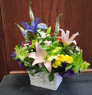 Memorial Fresh Flower Basket Arrangement