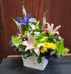 Sympathy Fresh Flower Basket Arrangement