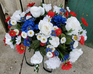 Patriotic Headstone Silk Flower Saddle