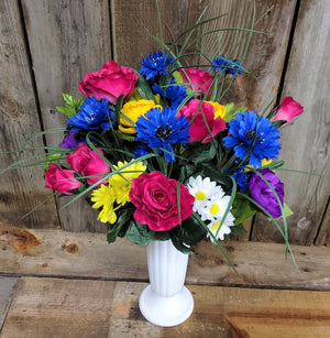 Memorial Silk Flowers in Cemetery Vase (Deluxe)