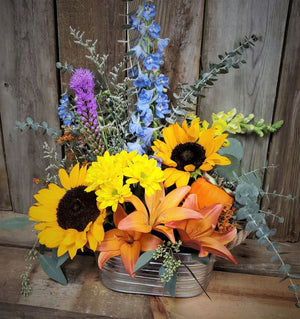 Fall Fresh Flower Basket Arrangement