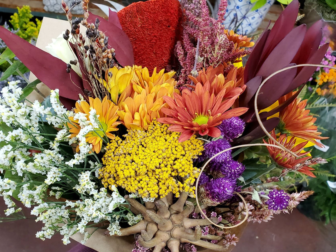 Thanksgiving Wrapped Fresh & Dried Flower Bouquet