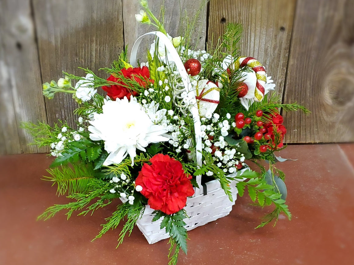 Holiday Fresh Flower Basket Arrangement