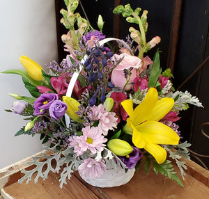 Sympathy Fresh Flower Basket Arrangement