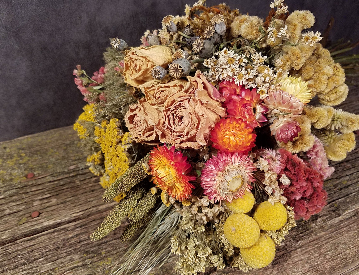 DIY Dried Flower Wrap Bouquet - Yellow/Orange Sampler