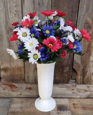 Patriotic Memorial Silk Flowers in Cemetery Vase (Standard)