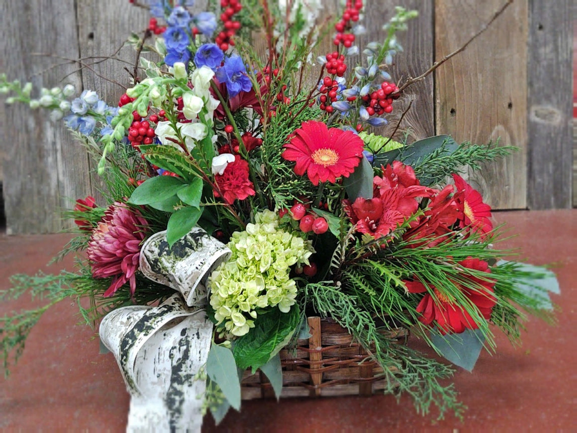 Fresh Flower Basket Arrangement - Wintery Mix