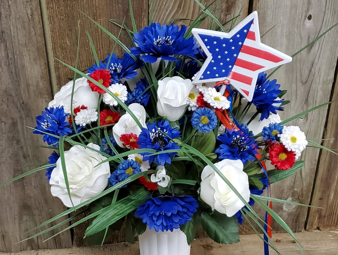 Memorial Silk Flowers in Cemetery Vase (Deluxe)