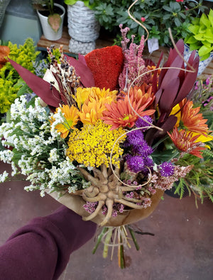 Thanksgiving Wrapped Fresh & Dried Flower Bouquet