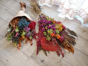 DIY Dried Flower Wrap Bouquet - Autumn Colors